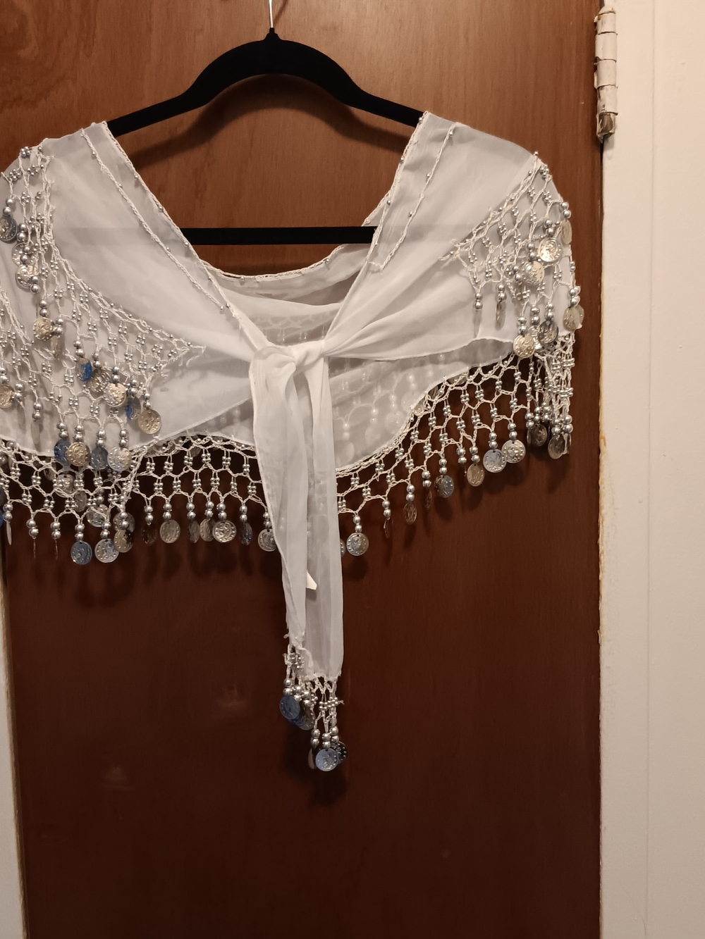 Sarong Wrap  Coin Fringe Sheer White